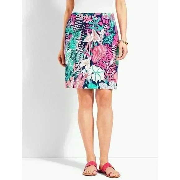 Talbots Woman Jungle Botanical Stretch Cotton Canvas Skirt Size 6 Floral EUC - Picture 1 of 7